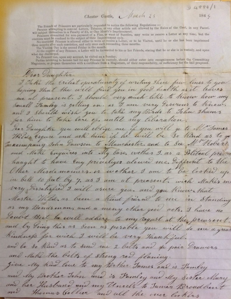 Guilt by Lynn Steinsonshawcross-march-792x1024 Letters from Joseph Shawcross, mill worker and  political prisoner, Chester Castle 1849